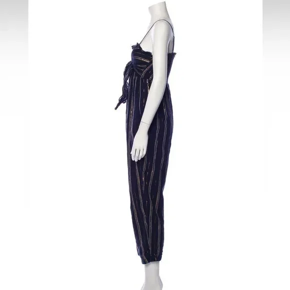 Apiece Apart Striped Square Neckline Jumpsuit Size Medium 8 Navy Blue - Picture 2 of 3